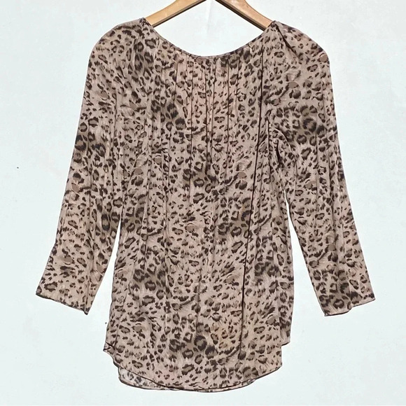 REBECCA TAYLOR Animal Print Boho Blouse 3/4 Sleeve Taupe Top size 4 - Picture 4 of 4